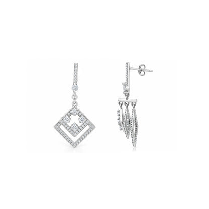 Silver Art Deco Geometric Square Drop Earrings