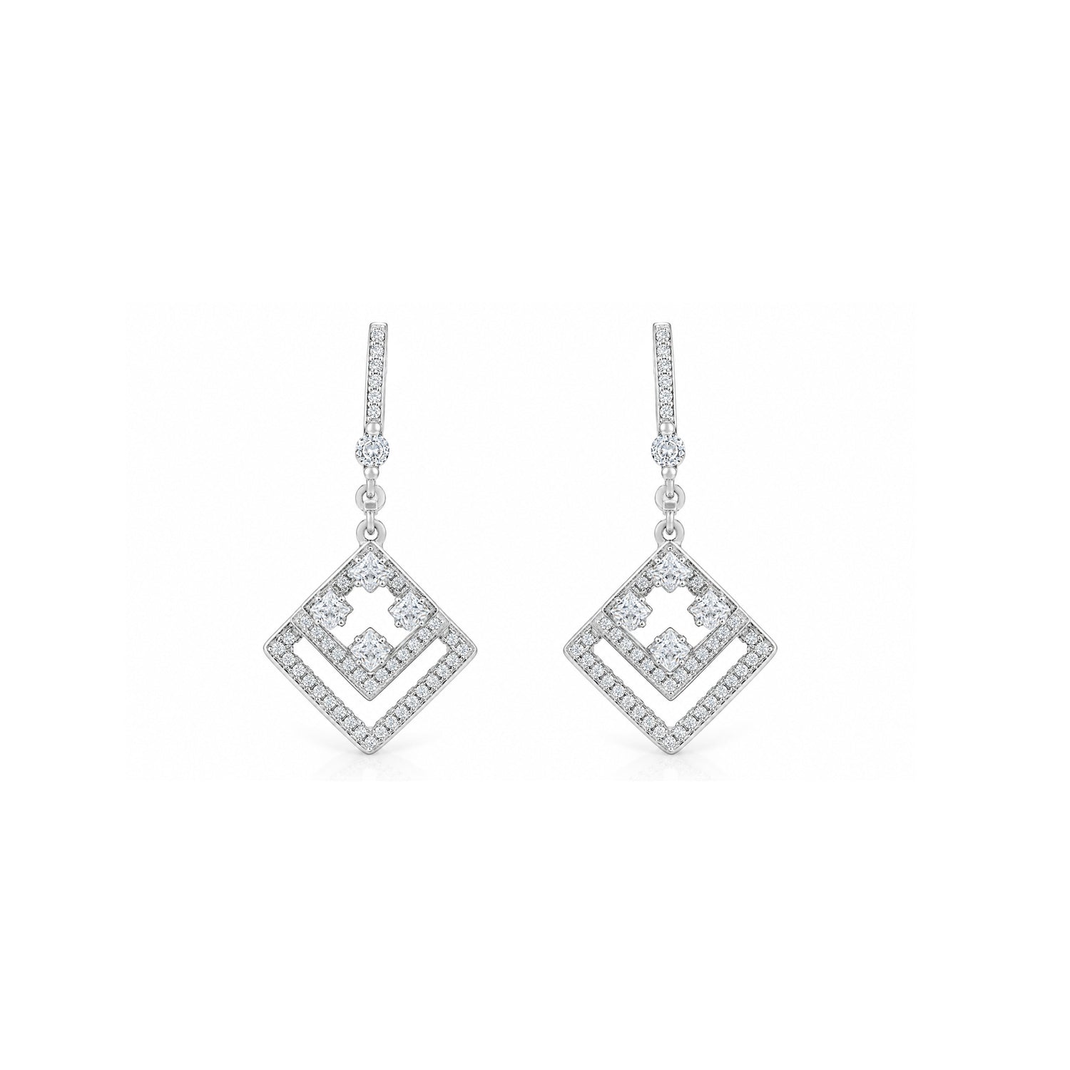 Silver Art Deco Geometric Square Drop Earrings