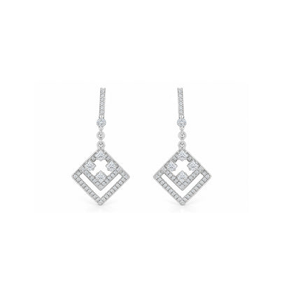 Silver Art Deco Geometric Square Drop Earrings