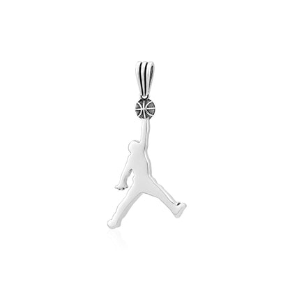 Silver Basketball Player Jumpman Pendant