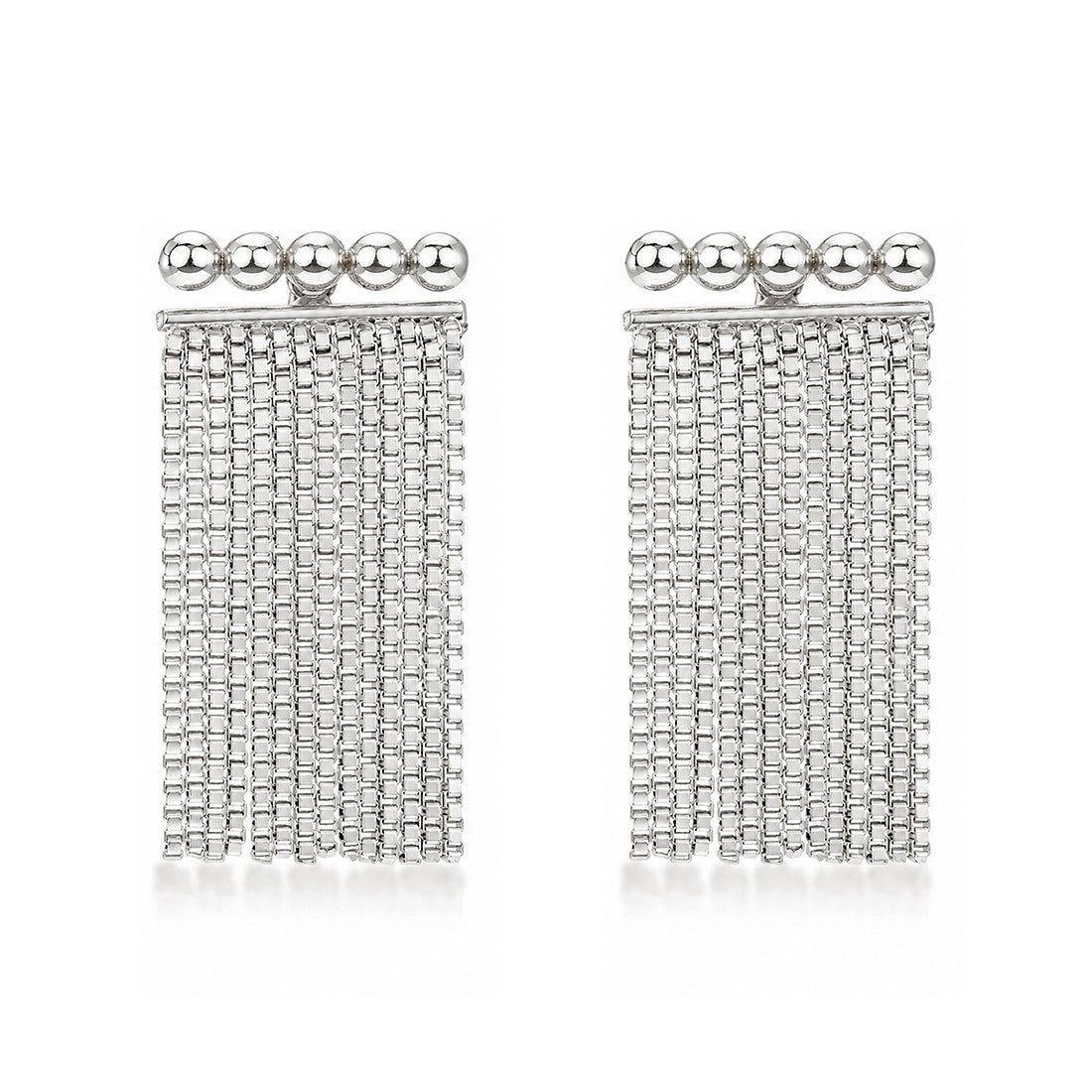 Silver Beaded Tassel Fringe Drop Earrings