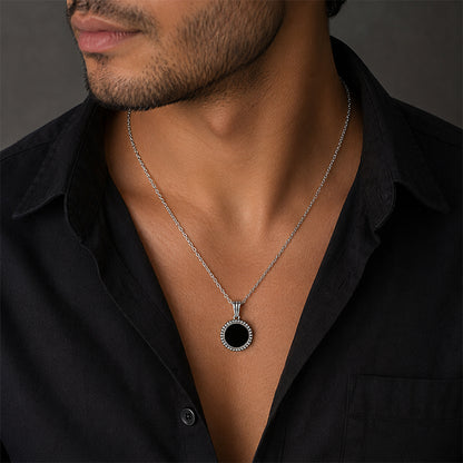 Silver Black Onyx Medallion Rakhi Pendant