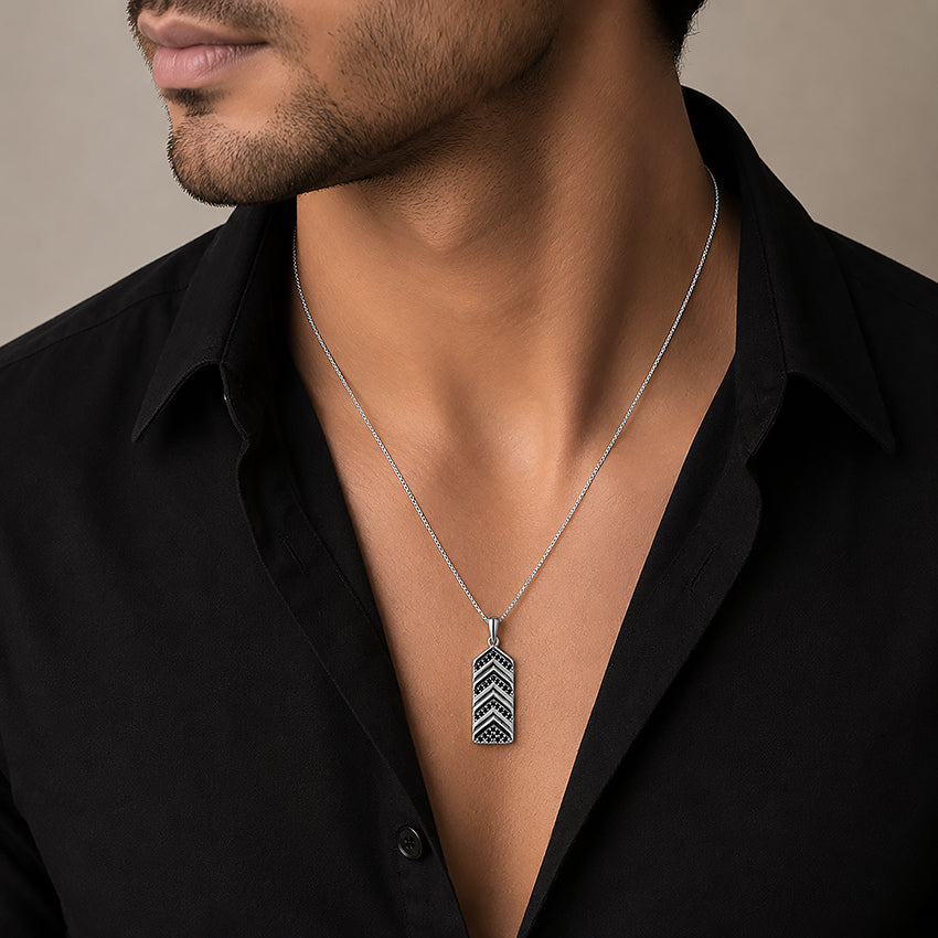 Silver BlackSpinel Chevron Rakhi Pendant