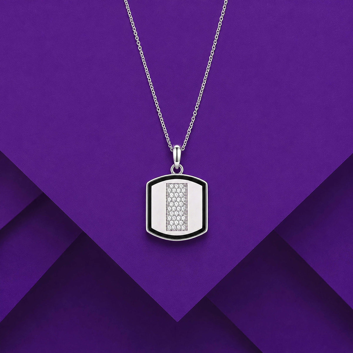 Silver Black Enamel Shield Pendant
