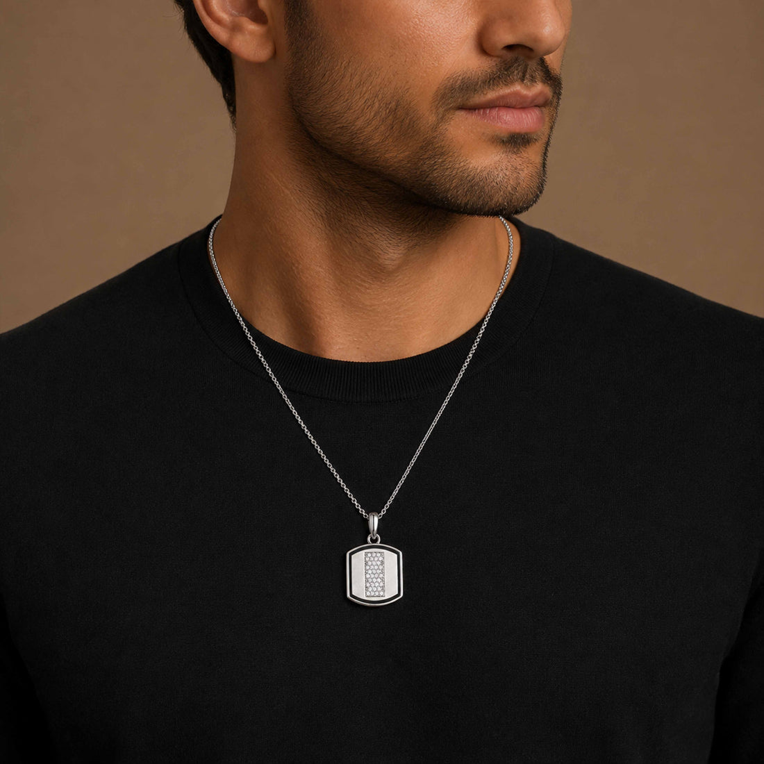 Silver Black Enamel Shield Pendant