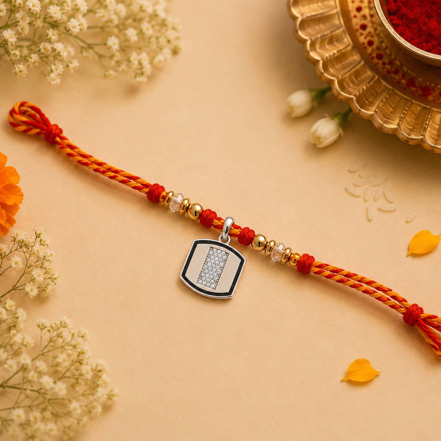 Silver Black Enamel Shield Rakhi Pendant