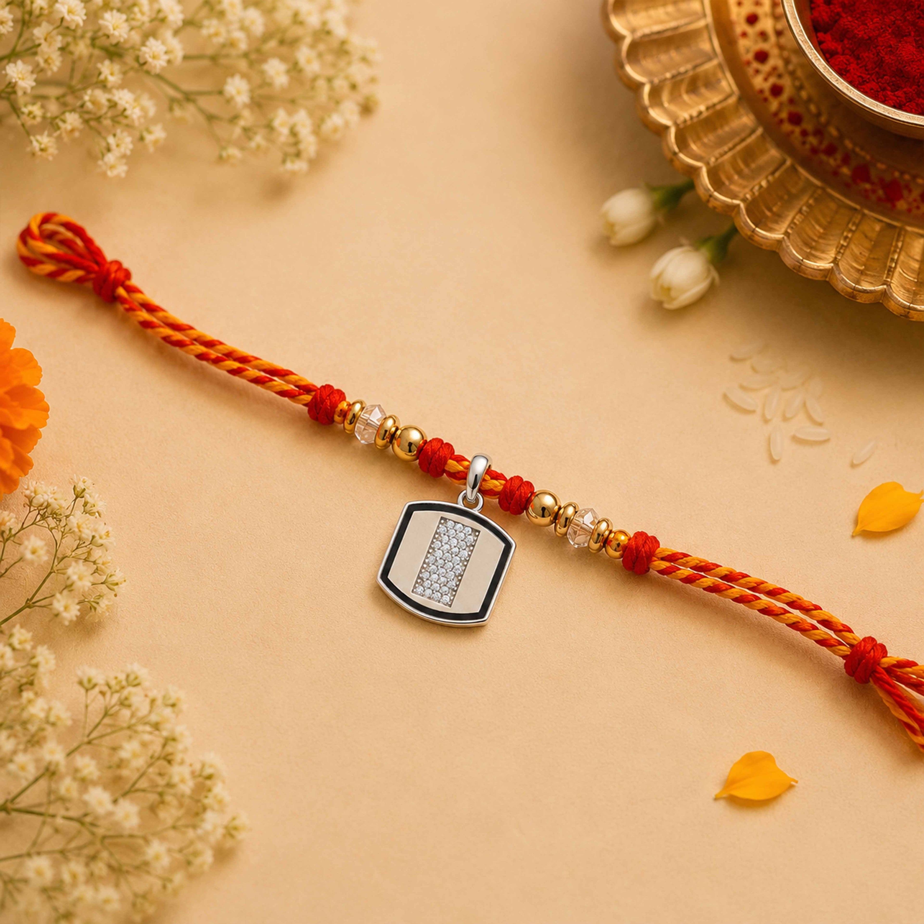 Silver Black Enamel Shield Rakhi Pendant