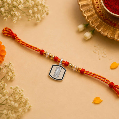 Silver Black Enamel Shield Rakhi Pendant