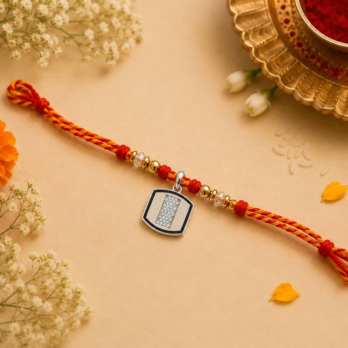 Silver Black Enamel Shield Rakhi Pendant