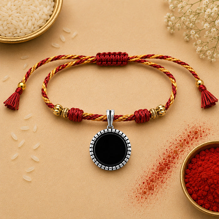 Silver Black Onyx Medallion Rakhi Pendant