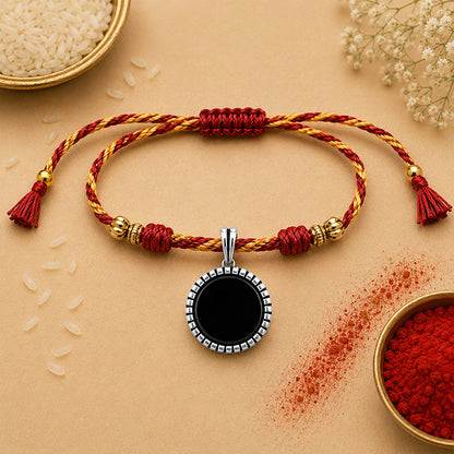 Silver Black Onyx Medallion Rakhi Pendant