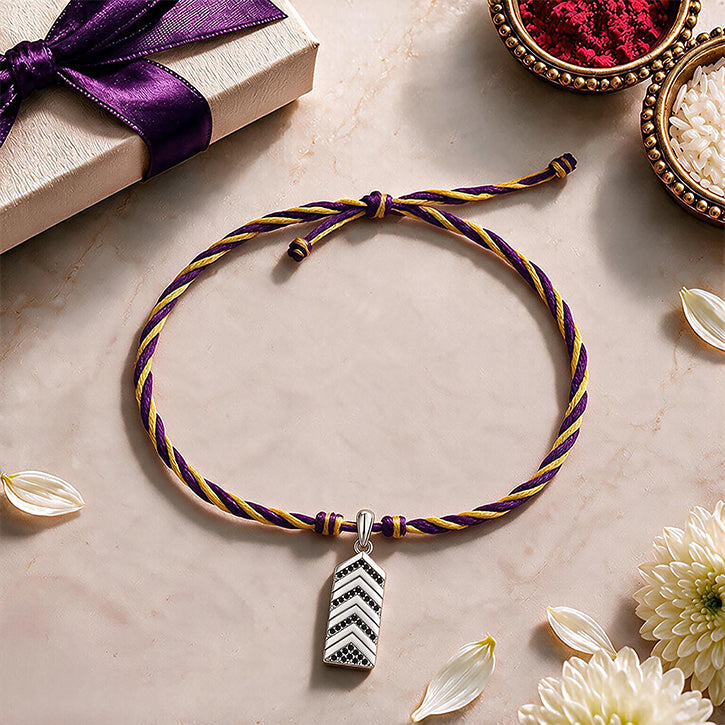 Silver Black Spinel Chevron Rakhi Pendant