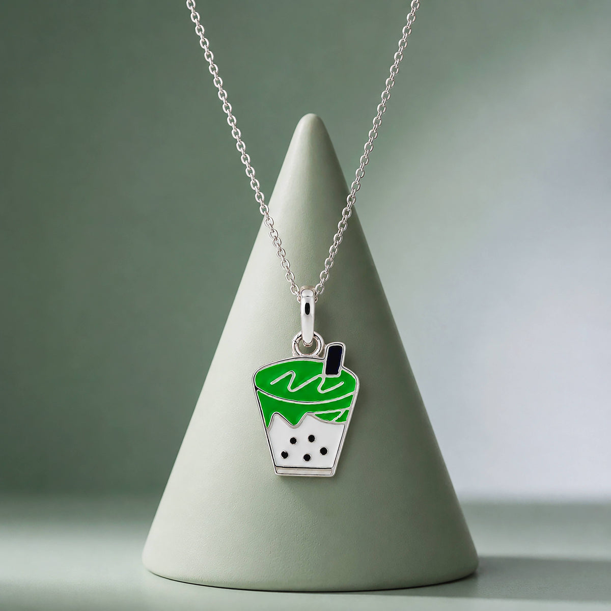 Silver Boba Tea Kids Pendant