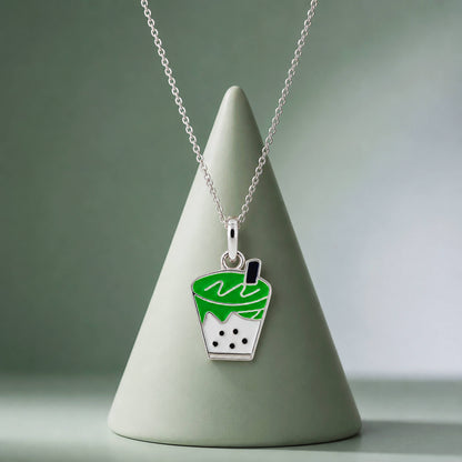 Silver Boba Tea Kids Pendant