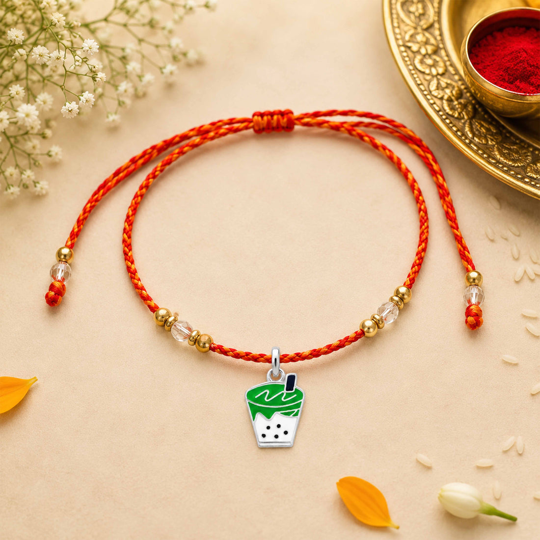 Silver Boba Tea Kids Rakhi Pendant