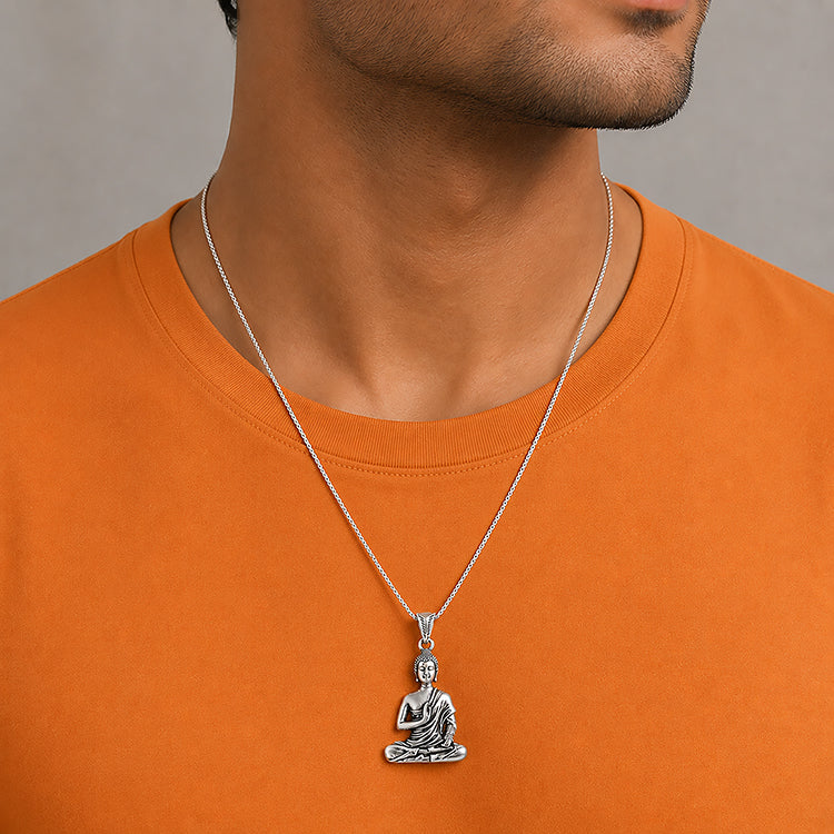 Silver Buddha Antique Rakhi Pendant