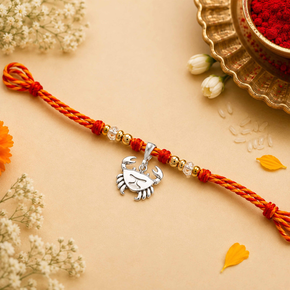 Silver Cancer Crab Zodiac Rakhi Pendant