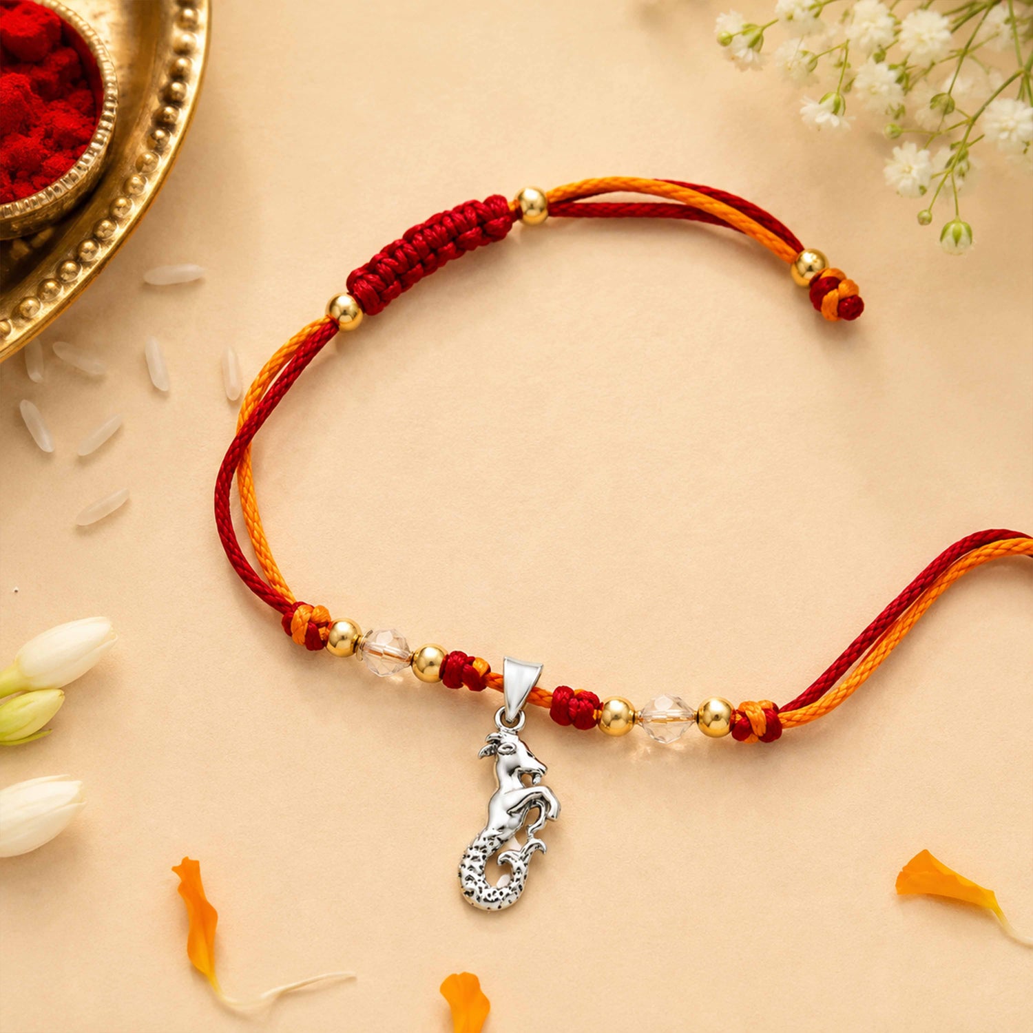 Silver Capricorn Zodiac Rakhi Pendant
