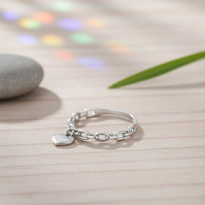 Silver Chain Ring with Heart Charm
