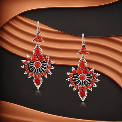 Silver Coral Red Chandelier Earrings