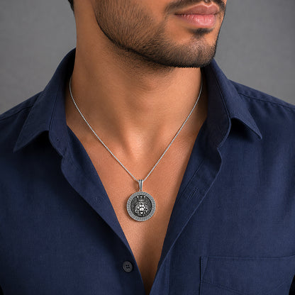 Silver Crowned Lion Medallion Rakhi Pendant