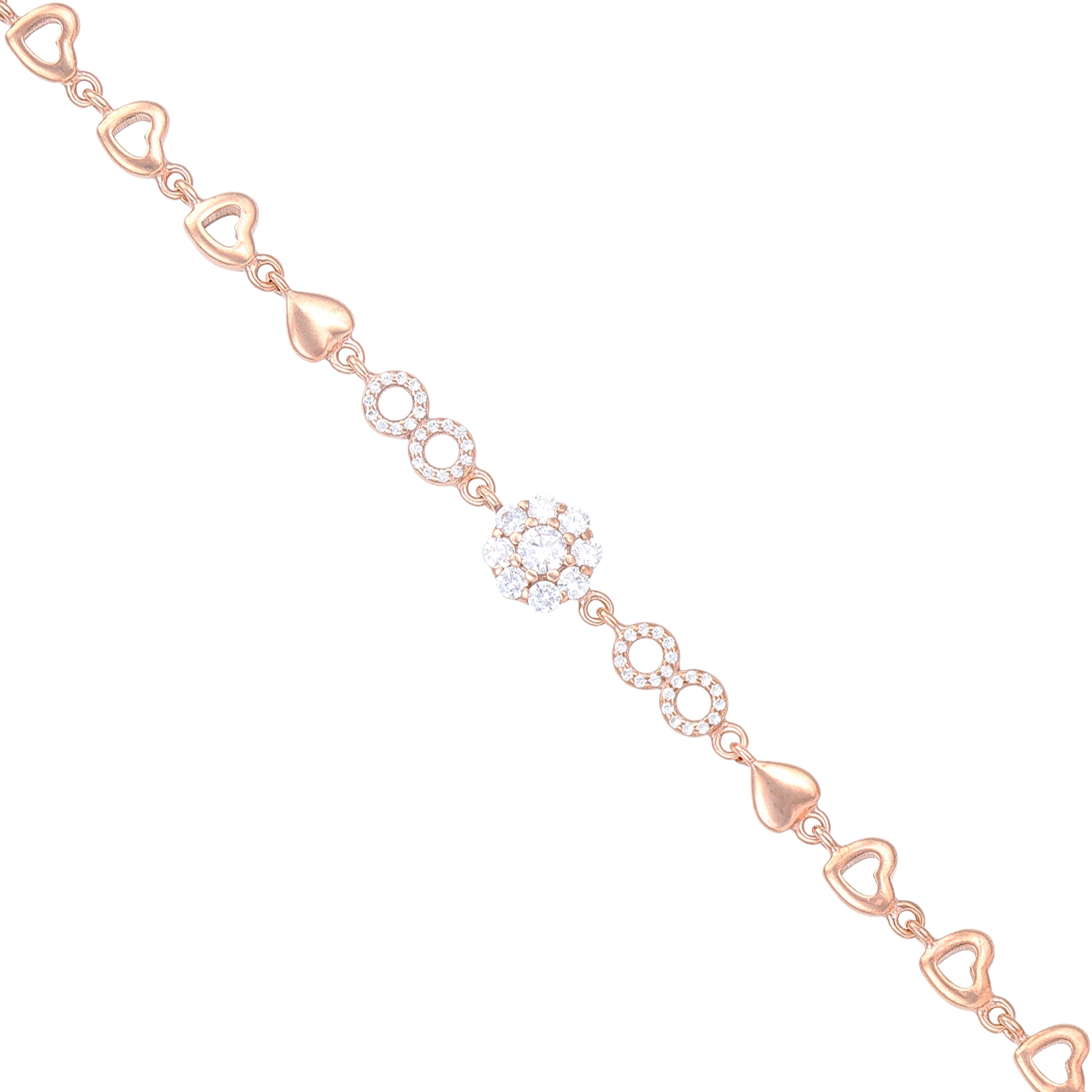 Delicate Floral Heart  925 Rose Gold Plated Circle Stone Accent Bracelets