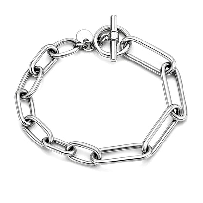 Silver Elongated Open Link Toggle Bracelet