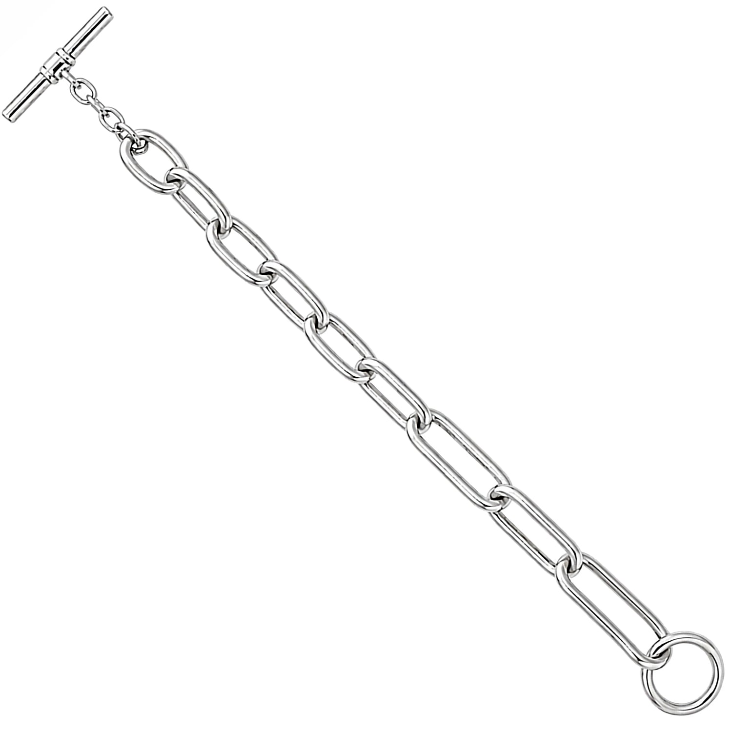 Silver Elongated Open Link Toggle Bracelet
