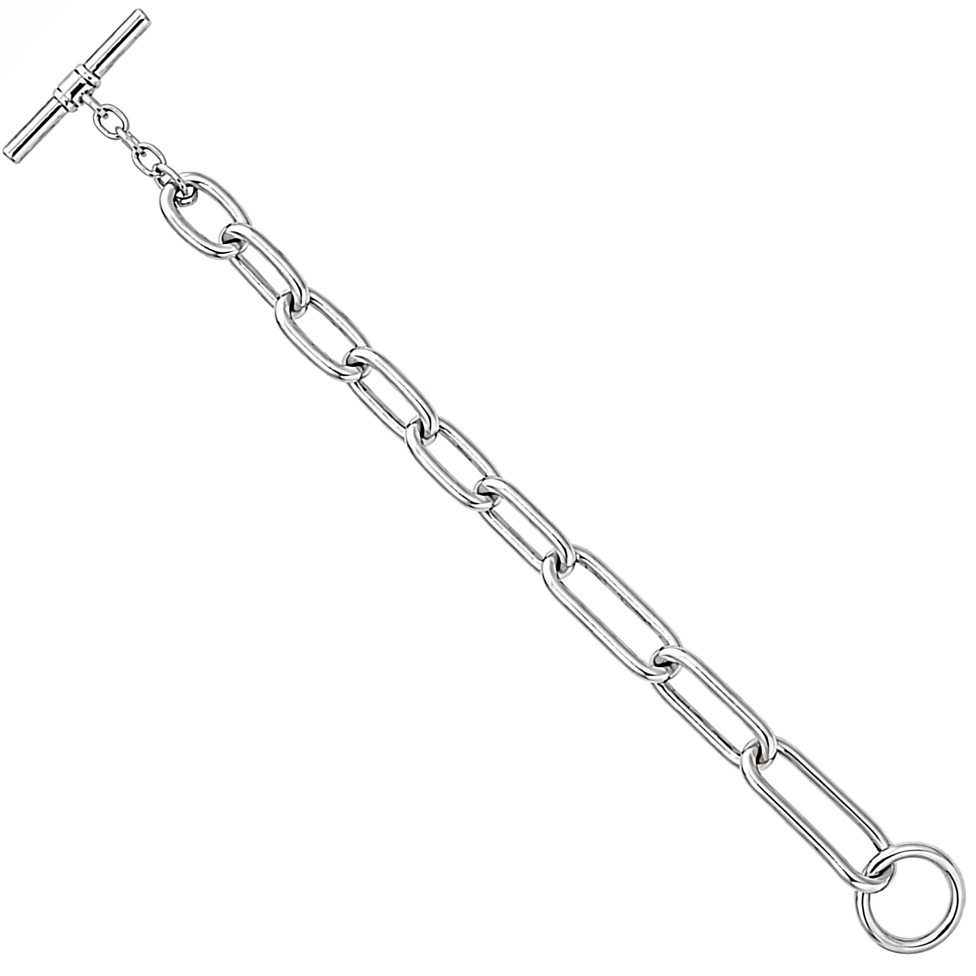 Silver Elongated Open Link Toggle Bracelet