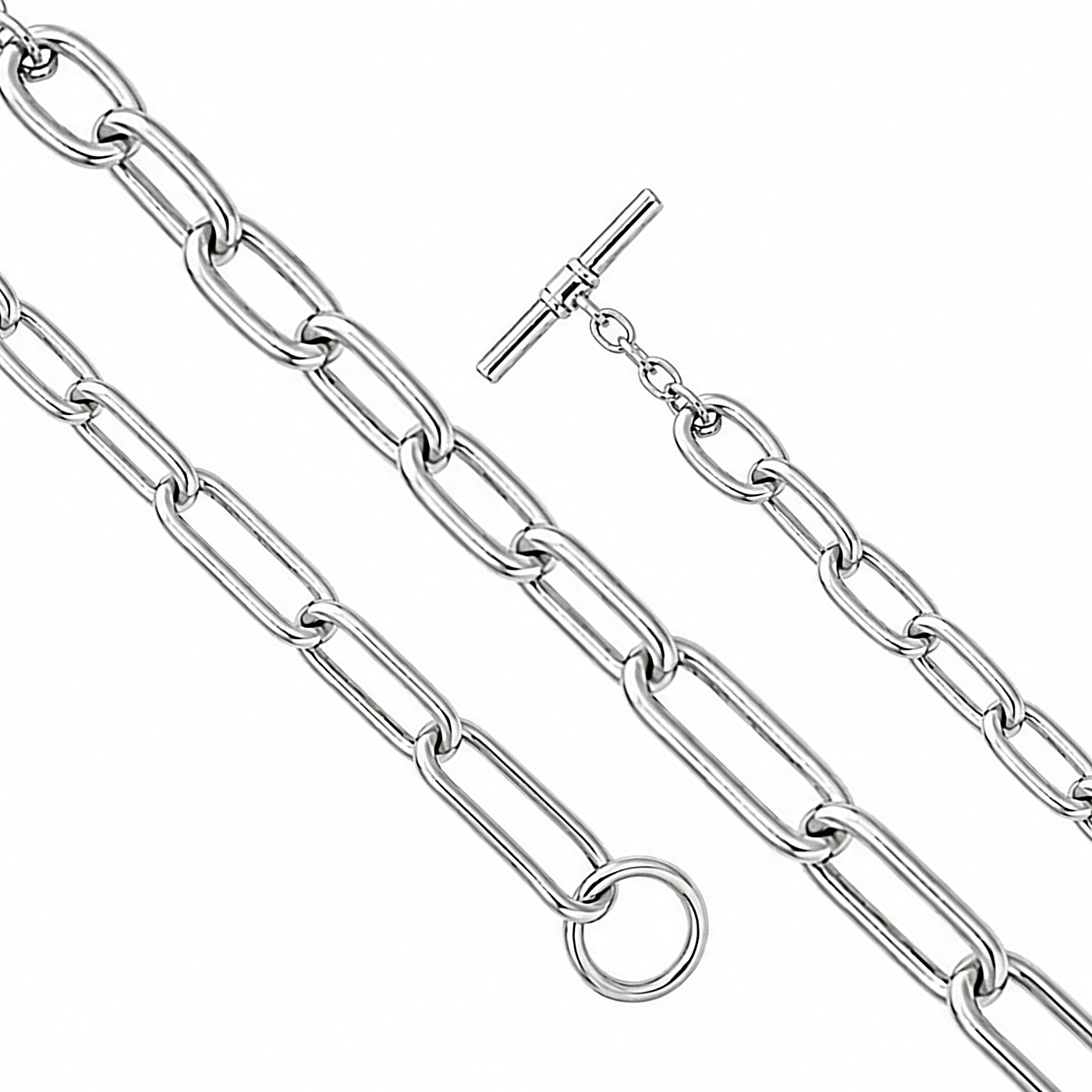 Silver Elongated Open Link Toggle Bracelet