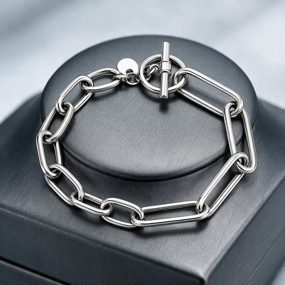 Silver Elongated Open Link Toggle Bracelet
