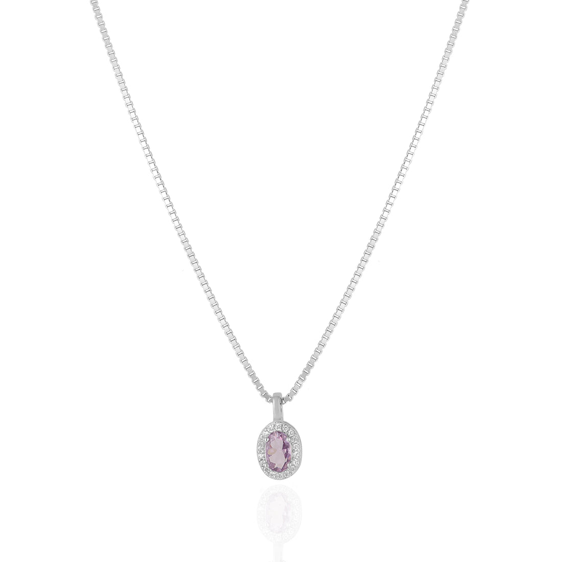 925 Sterling Silver February Month Circle Amethyst Birthstone Chain Pendant For Women