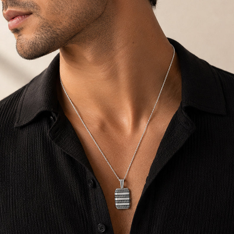 Silver Greek Key Bar Rakhi Pendant