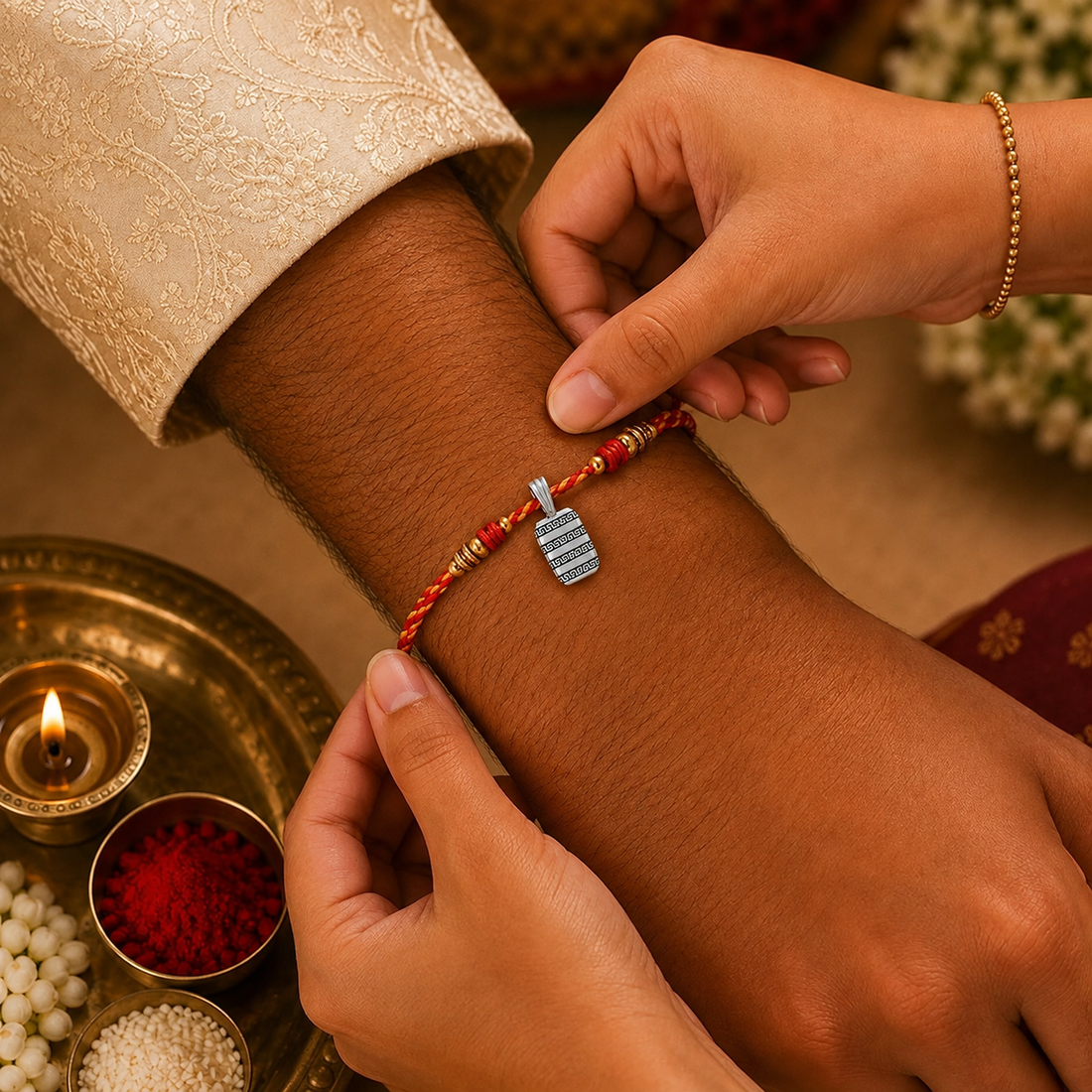 Silver Greek Key Bar Rakhi Pendant