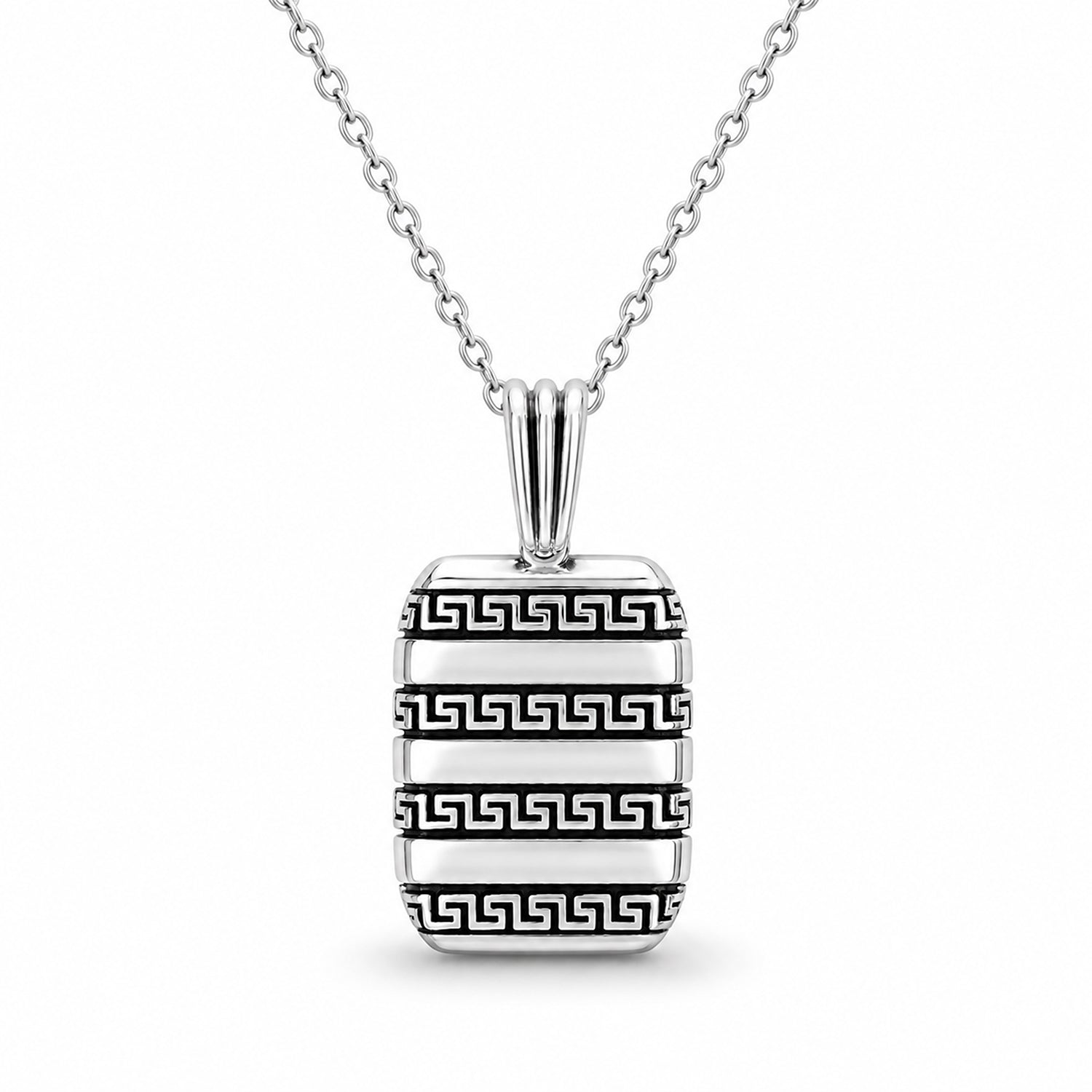 Silver Greek Key Bar Rakhi Pendant