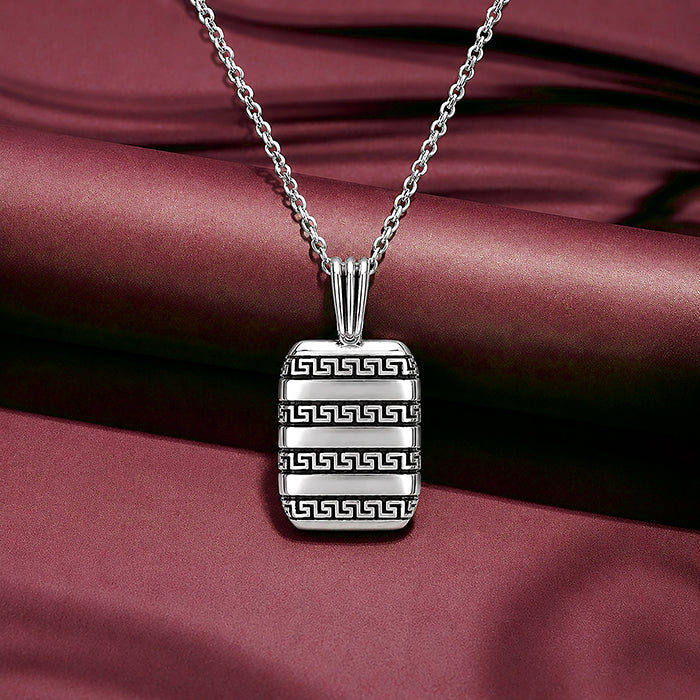 Silver Greek Key Bar Pendant