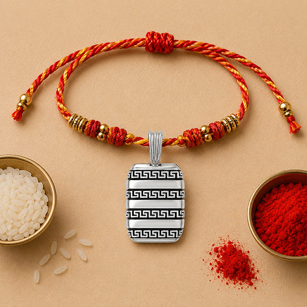 Silver Greek Key Bar Rakhi Pendant