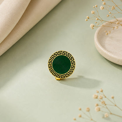 Silver Greek Key Green Enamel Cufflinks