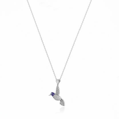 Silver Hummingbird Blue Enamel Chain Pendant