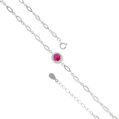 925 Sterling Silver July Month Circle Ruby Birthstone Bracelet For Women