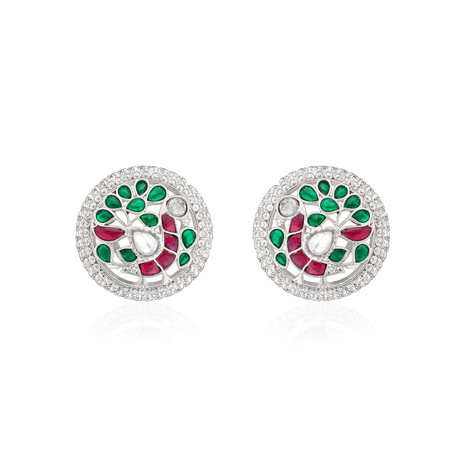 Silver Kundan Peacock Stud Earrings