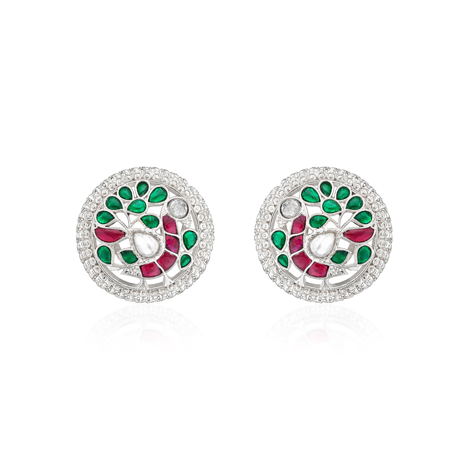 Silver Kundan Peacock Stud Earrings
