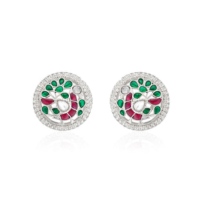 Silver Kundan Peacock Stud Earrings