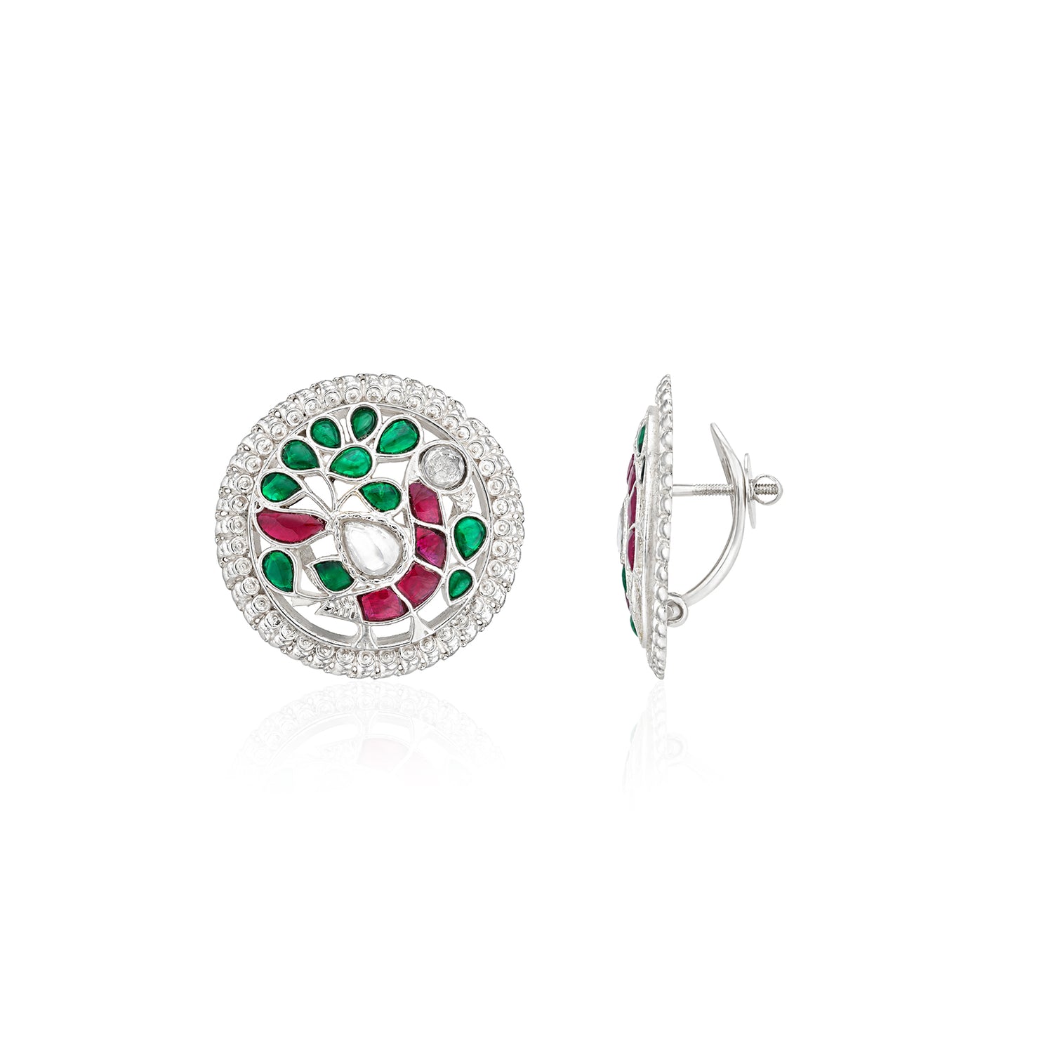 Silver Kundan Peacock Stud Earrings
