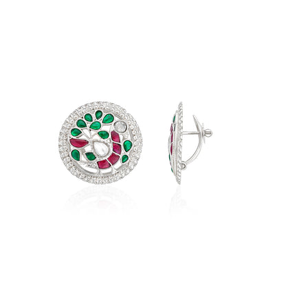 Silver Kundan Peacock Stud Earrings