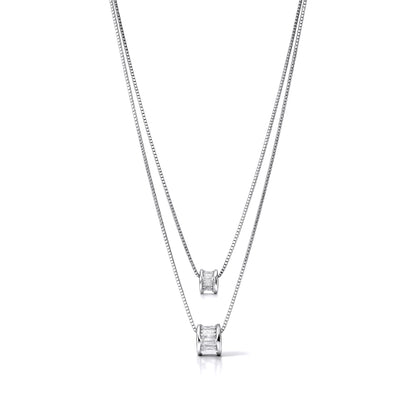 Silver Layered Barrel Pendant Necklace