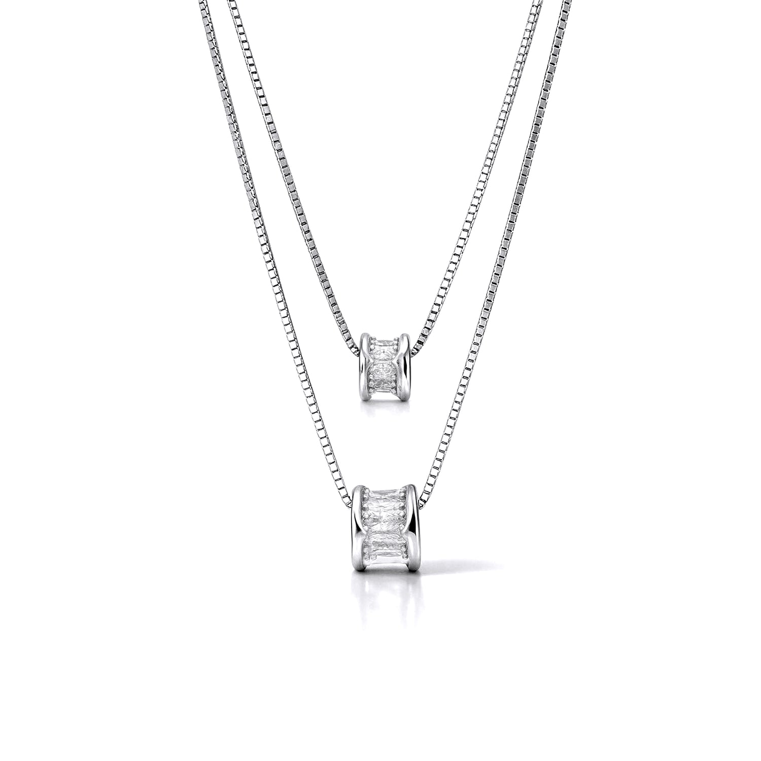 Silver Layered Barrel Pendant Necklace