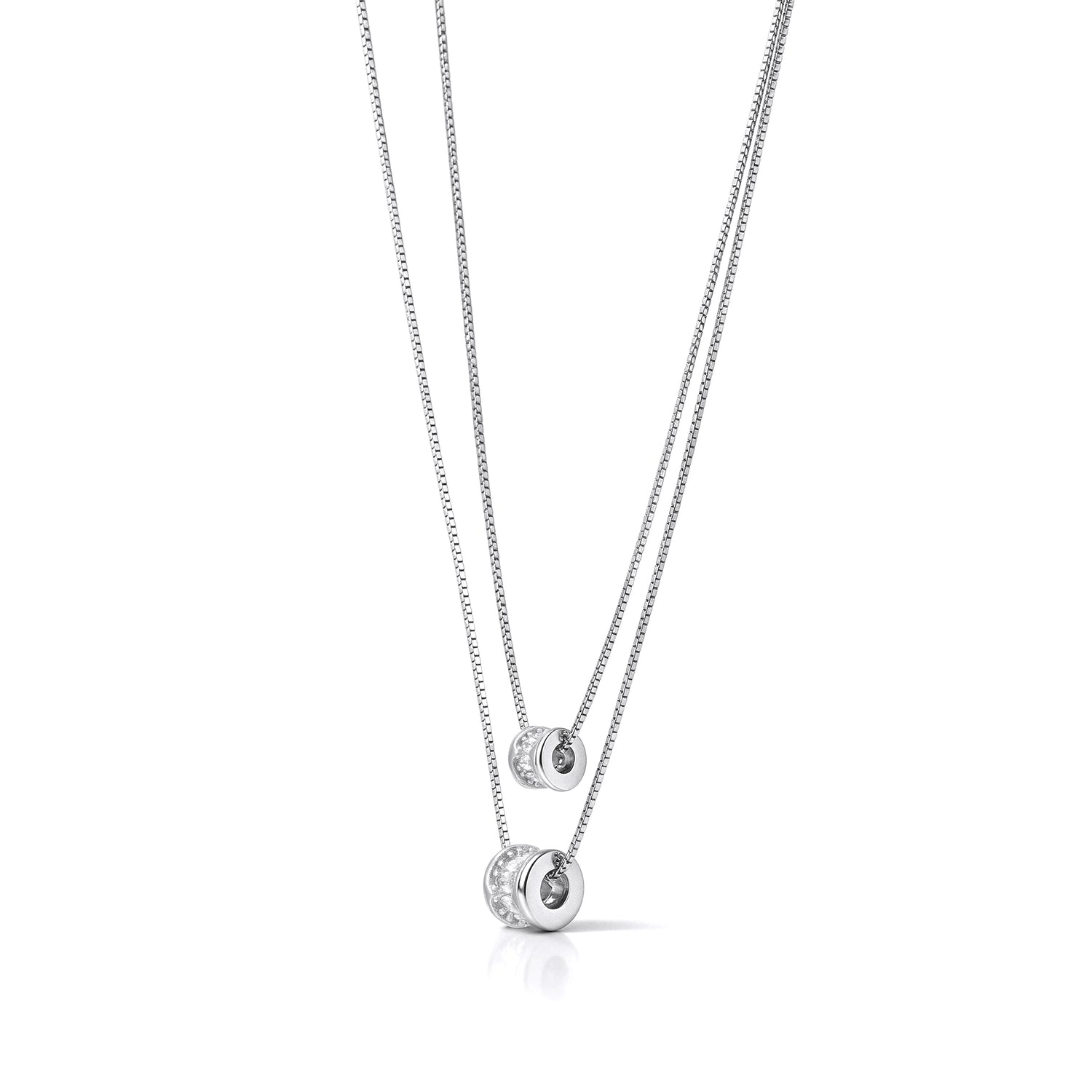 Silver Layered Barrel Pendant Necklace