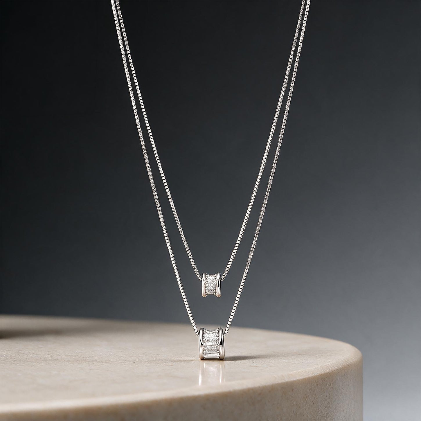 Silver Layered Barrel Pendant Necklace