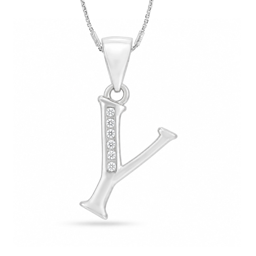 Silver Letter Y Initial CZ Pendant